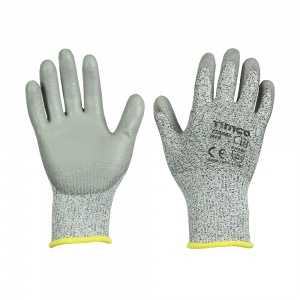 Medium High Cut Gloves - PU Coated HPPE Fibre with Glass Fibre Qty Backing Card 1 Pair