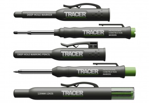 TRACER Complete Marking Kit - Deep Hole Marker Pen, Pencil and 6x Replacement Lead set with Holsters