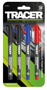 TRACER Pack  OF 4x PERMANENT MARKERs (Black, Red, Blue)