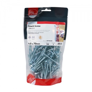 6.0 x 70 Coach Screws - Hex - Zinc Qty TIMbag 100