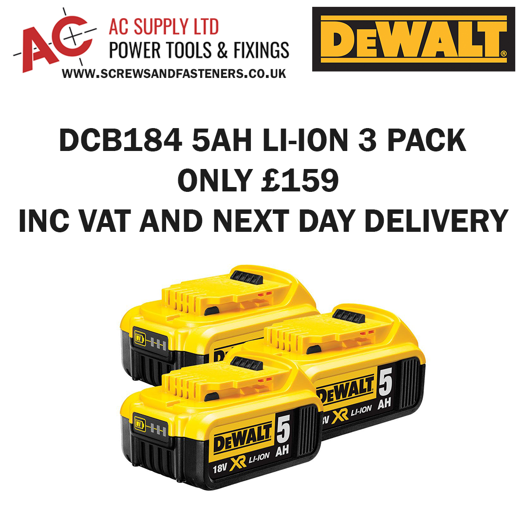 DEWALT DCB184X3 18V 5AH LI-ION XR SLIDE BATTERY X3 PACK - Screws ...