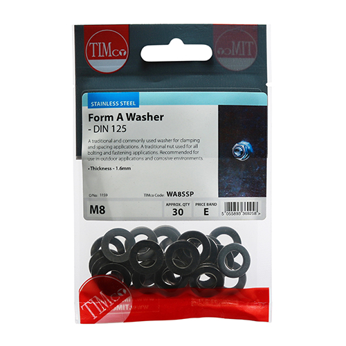 M8 Form A Washer DIN 125 A2 SS 30 PCS Screws & Fasteners