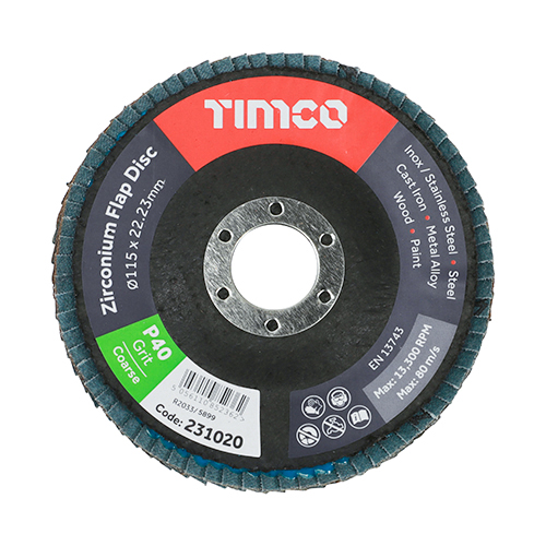 115 x 22.23 Zirconium Flap Disc P40 1 EA - Screws & Fasteners