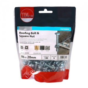 M6 x 20 Roofing Bolt & SQ Nut - BZP 140 PCS