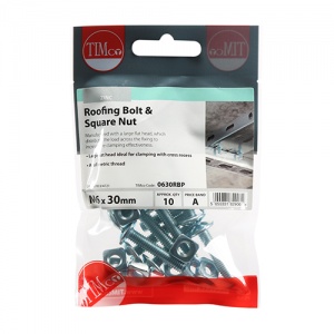 M6 x 30 Roofing Bolt & SQ Nut - BZP 10 PCS