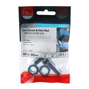 M12 x 30 Set Screw & Hex Nut - BZP 2 PCS