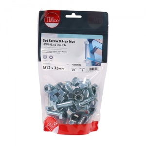 M12 x 35 Set Screw & Hex Nut - BZP 22 PCS