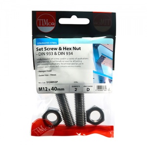 M12 x 40 Set Screw & Hex Nut - A2 SS 2 PCS