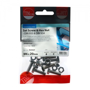 M6 x 20 Set Screw & Hex Nut - A2 SS 8 PCS