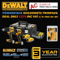 Dewalt DCK2050E2T-GB 18v XR Brushless Gen3 Compact Combi and Impact Driver Twin Pack 2 x Powerstack Batteries, Charger and Case
