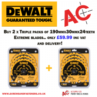 Double pack of DeWalt DT10399 190mm 24T Extreme Framing Circular Saw Blade 3pk