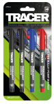 TRACER Pack  OF 4x PERMANENT MARKERs (Black, Red, Blue)