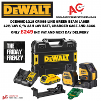 DEWALT DCE088D1G18-GB Cross Line Green Beam Laser12v/18v - With 1 x 2.0ah
