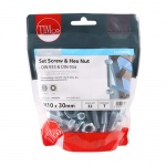 M10 x 30 Set Screw & Hex Nut - BZP 32 PCS