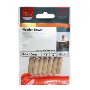 8.0 x 30 Wooden Dowels Qty TIMpac 15